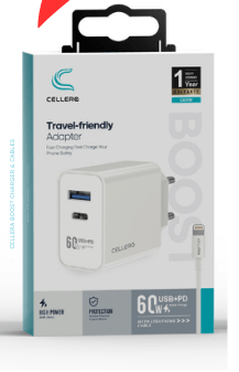 מטען לאייפון מהיר 60W כבל + שנאי