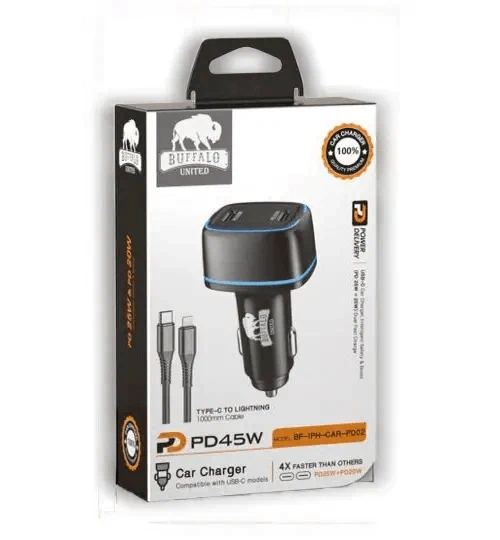 מטען לרכב לאייפון (Lightning - USB) כבל + שנאי